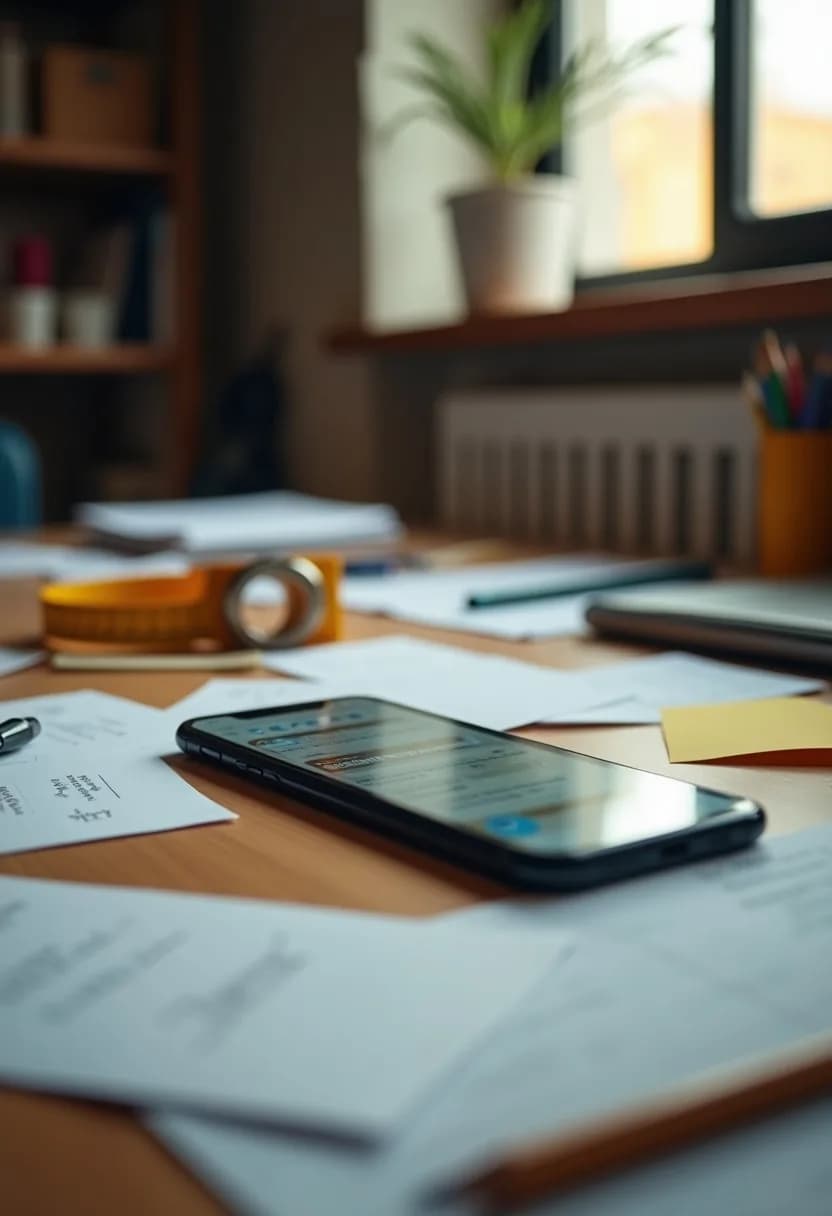 Una scrivania sommersa da fogli di preventivi, post-it e un telefono acceso: il metodo con cui molti serramentisti tengono insieme ordini e misure.